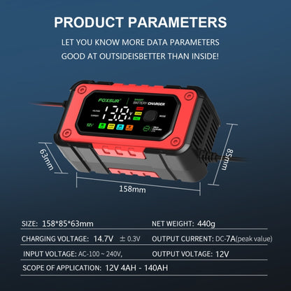 FOXSUR 7A 12V Car / Motorcycle Smart Battery Charger, Plug Type:EU Plug(Red) - Battery Charger by FOXSUR | Online Shopping South Africa | PMC Jewellery | Buy Now Pay Later Mobicred