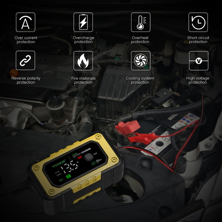 FOXSUR 7A 12V Car / Motorcycle Smart Battery Charger, Plug Type:EU Plug(Yellow) - free shipping - PMC TechLife - Order now!