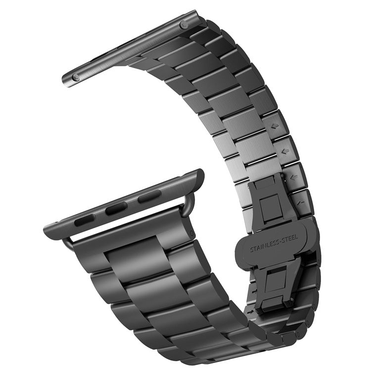 For Apple Watch SE 2023 44mm Three-bead Butterfly Buckle Metal Watch Band(Black) - Watch Bands by PMC Jewellery | Online Shopping South Africa | PMC Jewellery