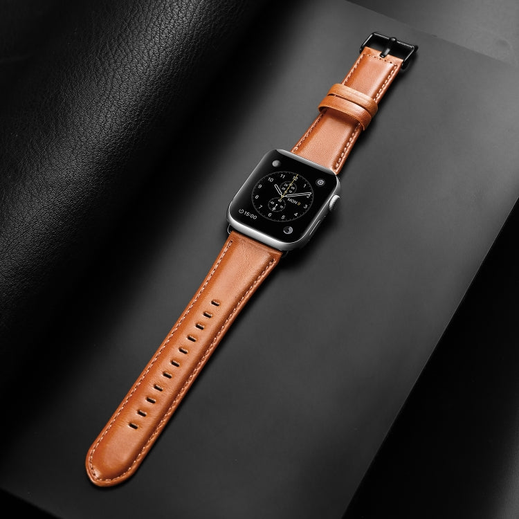 For Apple Watch SE 40mm DUX DUCIS Business Genuine Leather Watch Strap(Khaki) - Watch Bands by DUX DUCIS | Online Shopping South Africa | PMC Jewellery | Buy Now Pay Later Mobicred