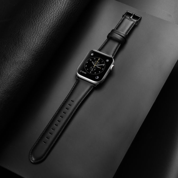 For Apple Watch Series 10 46mm DUX DUCIS Business Genuine Leather Watch Strap(Black) - Watch Bands by DUX DUCIS | Online Shopping South Africa | PMC Jewellery | Buy Now Pay Later Mobicred