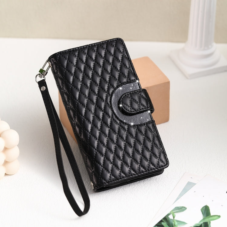 For iPhone 16 Pro Glitter Lattice Zipper Wallet Leather Phone Case(Black) - iPhone 16 Pro Cases by PMC Jewellery | Online Shopping South Africa | PMC Jewellery | Buy Now Pay Later Mobicred