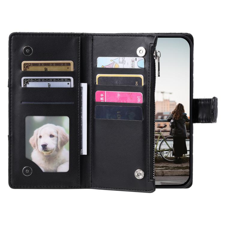 For iPhone 16e Glitter Lattice Zipper Wallet Leather Phone Case(Black) - iPhone 16e Cases by PMC TechLife | Online Shopping South Africa | PMC TechLife | Buy Now Pay Later Mobicred