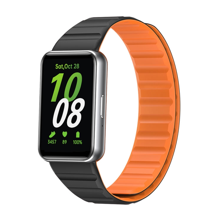 For Samsung Galaxy Fit 3 Two Color Magnetic Silicone Watch Band(Black Orange) - Watch Bands by PMC Jewellery | Online Shopping South Africa | PMC Jewellery