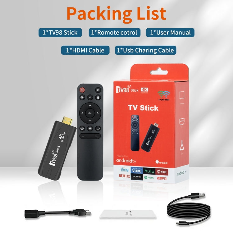 TV98 Rockchip 3228A Quad Core 4K HD Bluetooth Android TV Stick, RAM:2GB+16GB(EU Plug) - Android TV Sticks by PMC TechLife | Online Shopping South Africa | PMC TechLife | Buy Now Pay Later Mobicred