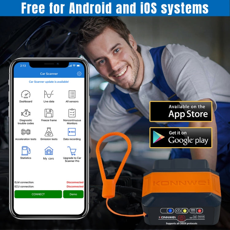 KONNWEI KW906 Bluetooth 5.0 Car OBD2 Scanner Support Android & iOS(Black Orange) - free shipping - PMC TechLife - Order now!