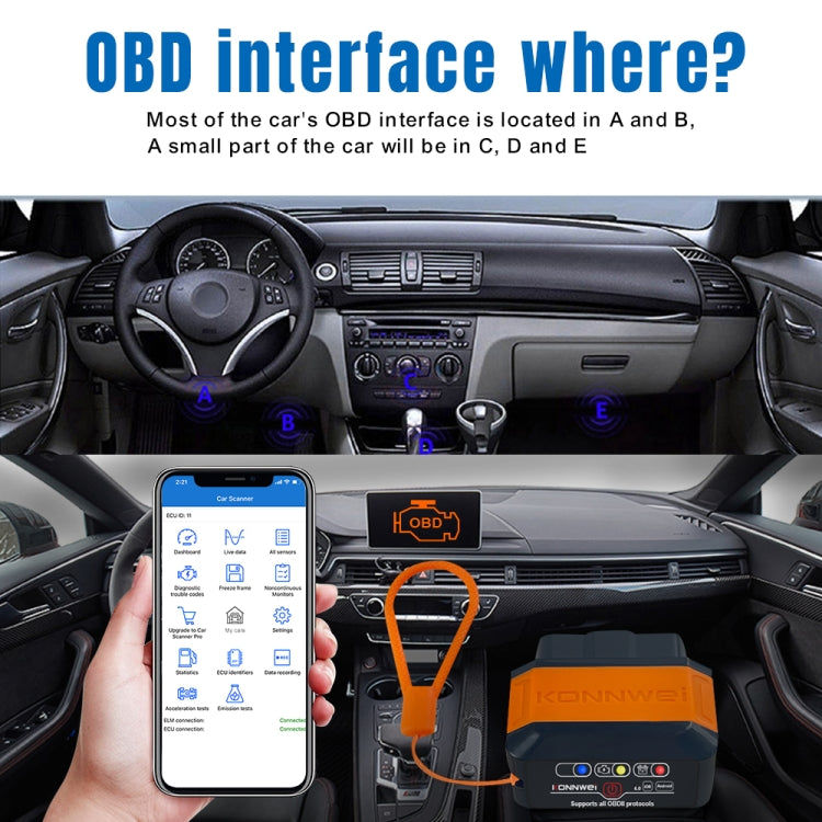 KONNWEI KW906 Bluetooth 5.0 Car OBD2 Scanner Support Android & iOS(Black Orange) - free shipping - PMC TechLife - Order now!