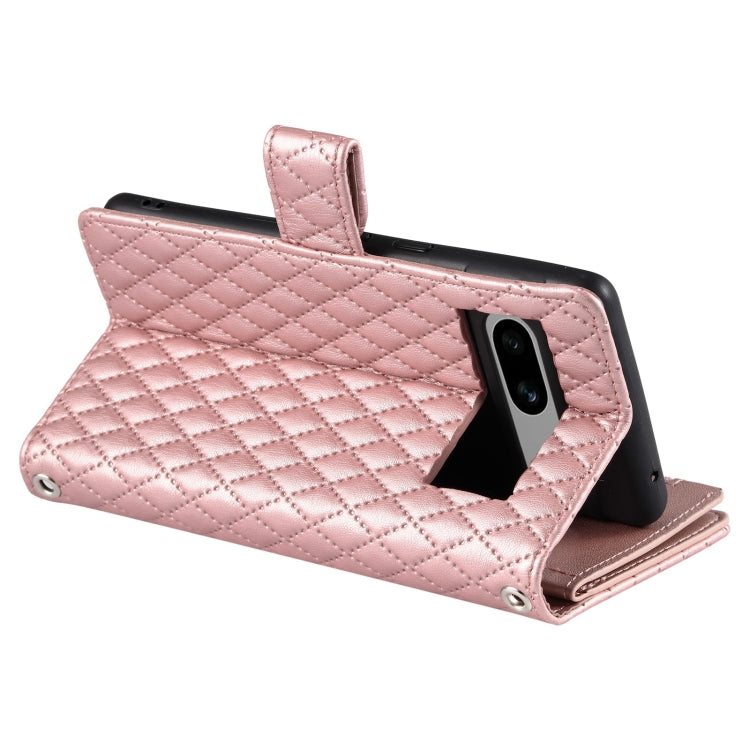 For Google Pixel 7a Glitter Lattice Zipper Wallet Leather Phone Case(Rose Gold) - Google Cases by PMC Jewellery | Online Shopping South Africa | PMC Jewellery | Buy Now Pay Later Mobicred