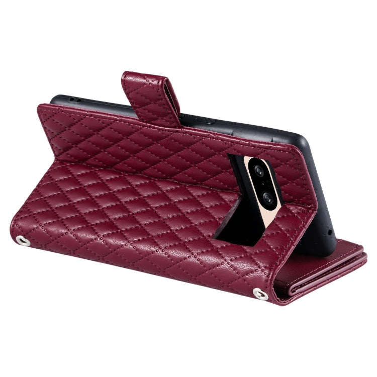 For Google Pixel 8 Glitter Lattice Zipper Wallet Leather Phone Case(Wine Red) - Google Cases by PMC Jewellery | Online Shopping South Africa | PMC Jewellery | Buy Now Pay Later Mobicred