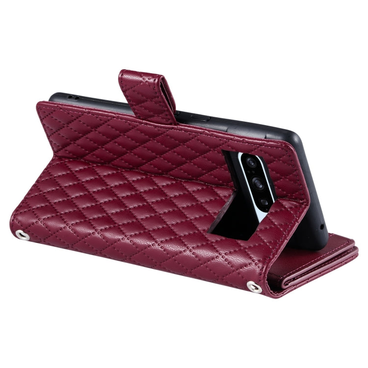 For Google Pixel 8 Pro Glitter Lattice Zipper Wallet Leather Phone Case(Wine Red) - Google Cases by PMC Jewellery | Online Shopping South Africa | PMC Jewellery | Buy Now Pay Later Mobicred