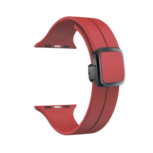 For Apple Watch SE 2023 44mm Magnetic Square Buckle Silicone Watch Band(Red) - Watch Bands by PMC Jewellery | Online Shopping South Africa | PMC Jewellery