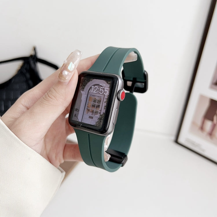 For Apple Watch SE 2023 44mm Magnetic Square Buckle Silicone Watch Band(Pine Green) - Watch Bands by PMC Jewellery | Online Shopping South Africa | PMC Jewellery