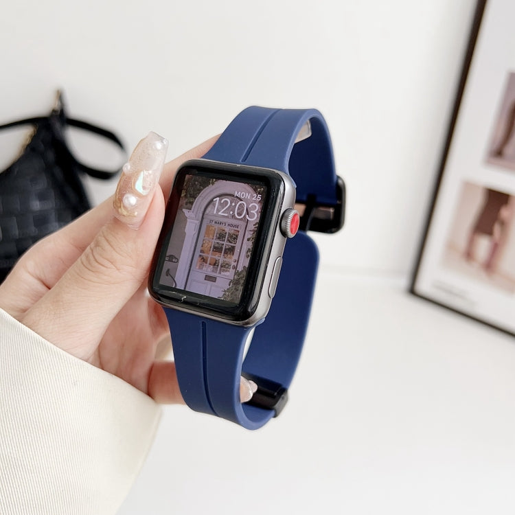 For Apple Watch SE 2023 44mm Magnetic Square Buckle Silicone Watch Band(Midnight Blue) - Watch Bands by PMC Jewellery | Online Shopping South Africa | PMC Jewellery