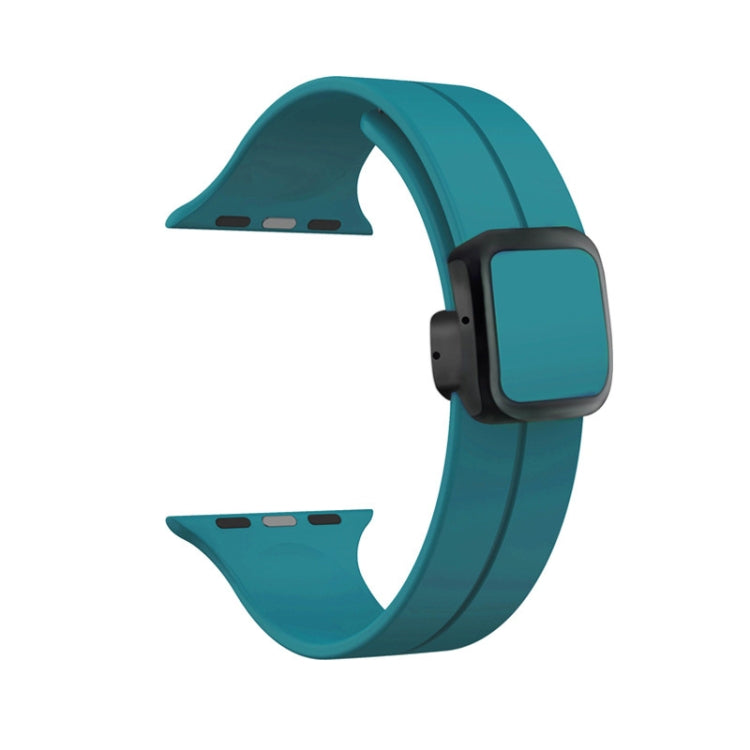 For Apple Watch SE 2023 44mm Magnetic Square Buckle Silicone Watch Band(Rock Green) - Watch Bands by PMC Jewellery | Online Shopping South Africa | PMC Jewellery