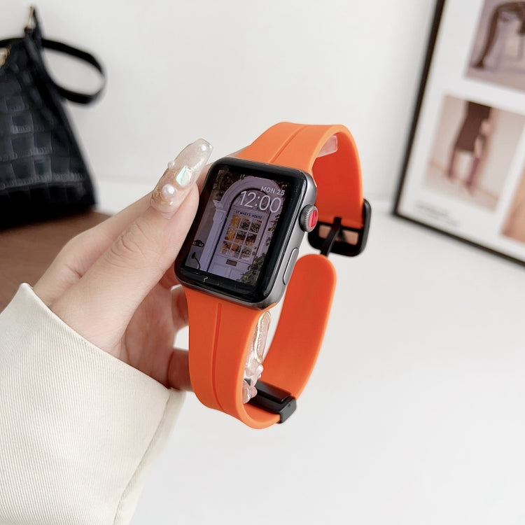 For Apple Watch Series 9 45mm Magnetic Square Buckle Silicone Watch Band(Orange) - Watch Bands by PMC Jewellery | Online Shopping South Africa | PMC Jewellery