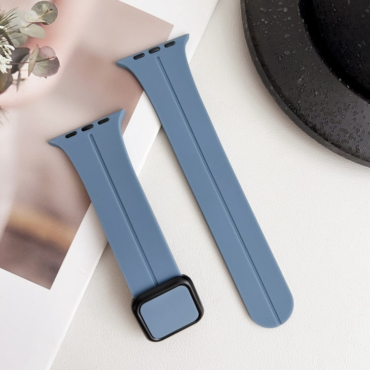 For Apple Watch Series 9 45mm Magnetic Square Buckle Silicone Watch Band(Blue) - Watch Bands by PMC Jewellery | Online Shopping South Africa | PMC Jewellery