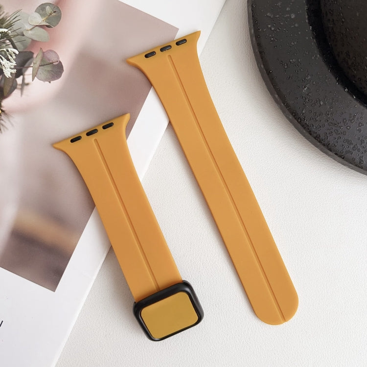 For Apple Watch Series 9 41mm Magnetic Square Buckle Silicone Watch Band(Yellow) - Watch Bands by PMC Jewellery | Online Shopping South Africa | PMC Jewellery