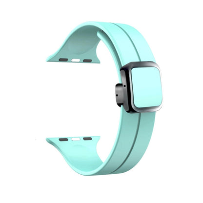 For Apple Watch Series 8 45mm Magnetic Square Buckle Silicone Watch Band(Sapphire Blue) - Watch Bands by PMC Jewellery | Online Shopping South Africa | PMC Jewellery