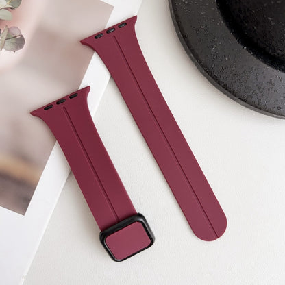 For Apple Watch SE 2022 40mm Magnetic Square Buckle Silicone Watch Band(Wine Red) - Watch Bands by PMC Jewellery | Online Shopping South Africa | PMC Jewellery