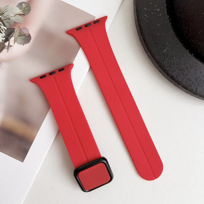 For Apple Watch SE 2022 44mm Magnetic Square Buckle Silicone Watch Band(Red) - Watch Bands by PMC Jewellery | Online Shopping South Africa | PMC Jewellery