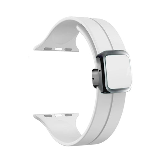 For Apple Watch Series 7 41mm Magnetic Square Buckle Silicone Watch Band(White) - Watch Bands by PMC Jewellery | Online Shopping South Africa | PMC Jewellery