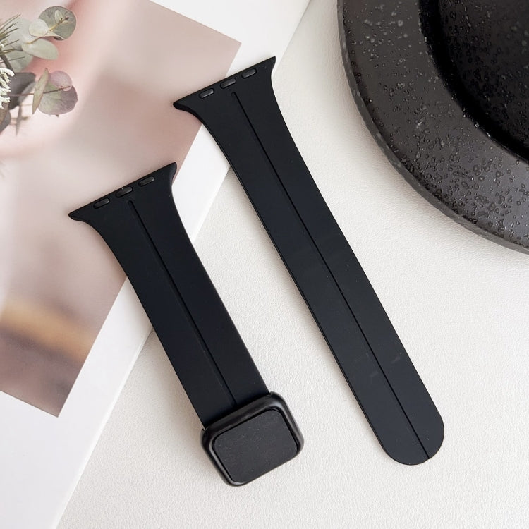 For Apple Watch Series 7 45mm Magnetic Square Buckle Silicone Watch Band(Black) - Watch Bands by PMC Jewellery | Online Shopping South Africa | PMC Jewellery