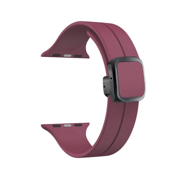 For Apple Watch SE 40mm Magnetic Square Buckle Silicone Watch Band(Wine Red) - Watch Bands by PMC Jewellery | Online Shopping South Africa | PMC Jewellery