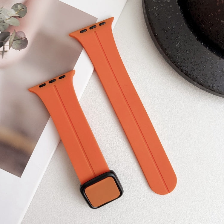 For Apple Watch SE 44mm Magnetic Square Buckle Silicone Watch Band(Orange) - Watch Bands by PMC Jewellery | Online Shopping South Africa | PMC Jewellery