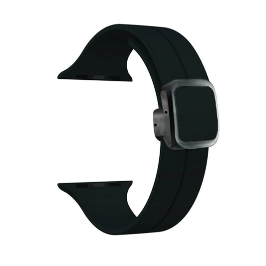 For Apple Watch SE 44mm Magnetic Square Buckle Silicone Watch Band(Black) - Watch Bands by PMC Jewellery | Online Shopping South Africa | PMC Jewellery