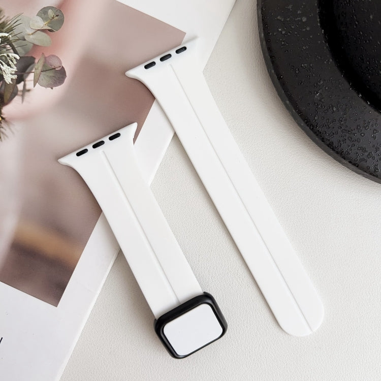 For Apple Watch Series 5 44mm Magnetic Square Buckle Silicone Watch Band(White) - Watch Bands by PMC Jewellery | Online Shopping South Africa | PMC Jewellery