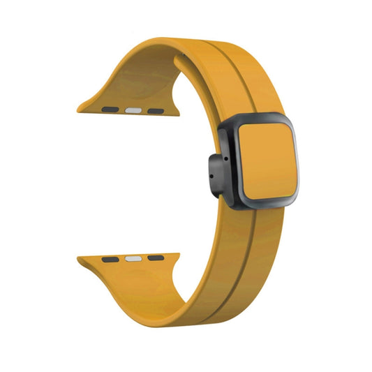 For Apple Watch Series 4 44mm Magnetic Square Buckle Silicone Watch Band(Yellow) - Watch Bands by PMC Jewellery | Online Shopping South Africa | PMC Jewellery