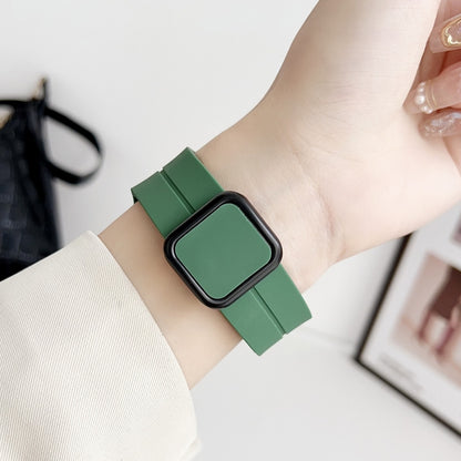 For Apple Watch Series 3 38mm Magnetic Square Buckle Silicone Watch Band(Pine Green) - Watch Bands by PMC Jewellery | Online Shopping South Africa | PMC Jewellery