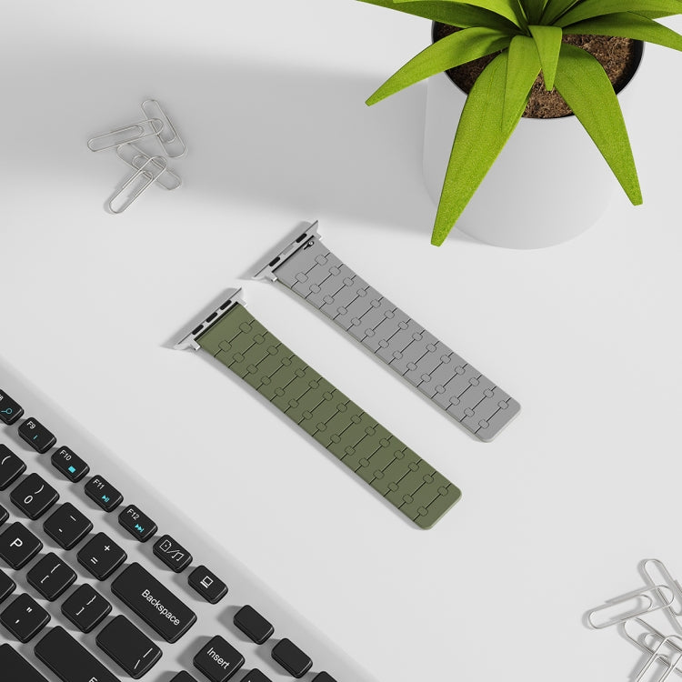 For Apple Watch SE 2023 44mm Two Color Loop Magnetic Silicone Watch Band(Green+Grey) - Watch Bands by PMC Jewellery | Online Shopping South Africa | PMC Jewellery