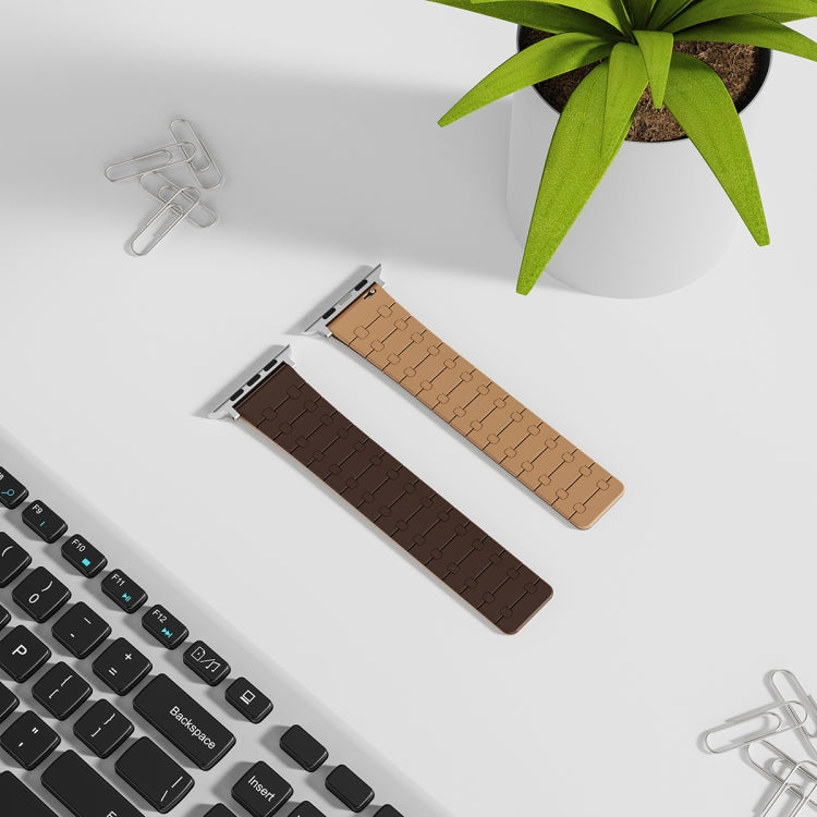 For Apple Watch Series 8 45mm Two Color Loop Magnetic Silicone Watch Band(Dark Brown+Light Brown) - Watch Bands by PMC Jewellery | Online Shopping South Africa | PMC Jewellery