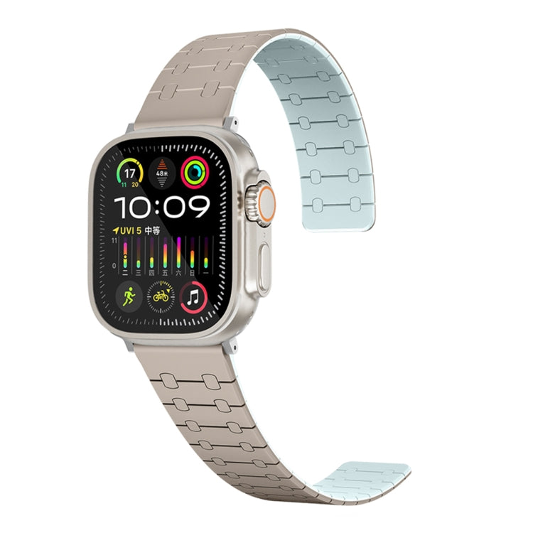 For Apple Watch Series 5 44mm Two Color Loop Magnetic Silicone Watch Band(Khaki+Light Green) - Watch Bands by PMC Jewellery | Online Shopping South Africa | PMC Jewellery