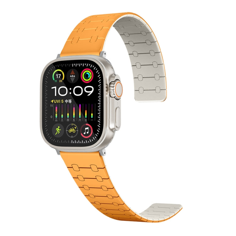 For Apple Watch Series 3 42mm Two Color Loop Magnetic Silicone Watch Band(Orange+Starlight) - Watch Bands by PMC Jewellery | Online Shopping South Africa | PMC Jewellery