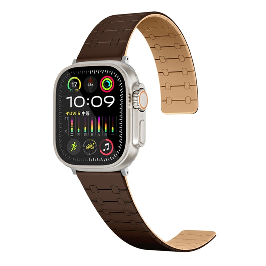 For Apple Watch 42mm Two Color Loop Magnetic Silicone Watch Band(Dark Brown+Light Brown) - Watch Bands by PMC Jewellery | Online Shopping South Africa | PMC Jewellery