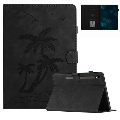 For Samsung Galaxy Tab S9 X710/X716B/X718U Coconut Tree Embossed Smart Leather Tablet Case(Black) - Galaxy Tab S9 Cases by PMC Jewellery | Online Shopping South Africa | PMC Jewellery | Buy Now Pay Later Mobicred