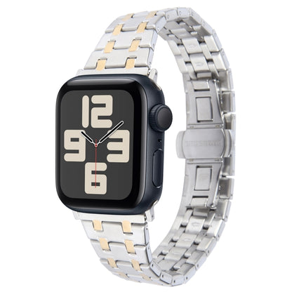 For Apple Watch SE 2023 44mm Double T Stainless Steel Watch Band(Silver Gold) - Watch Bands by PMC Jewellery | Online Shopping South Africa | PMC Jewellery