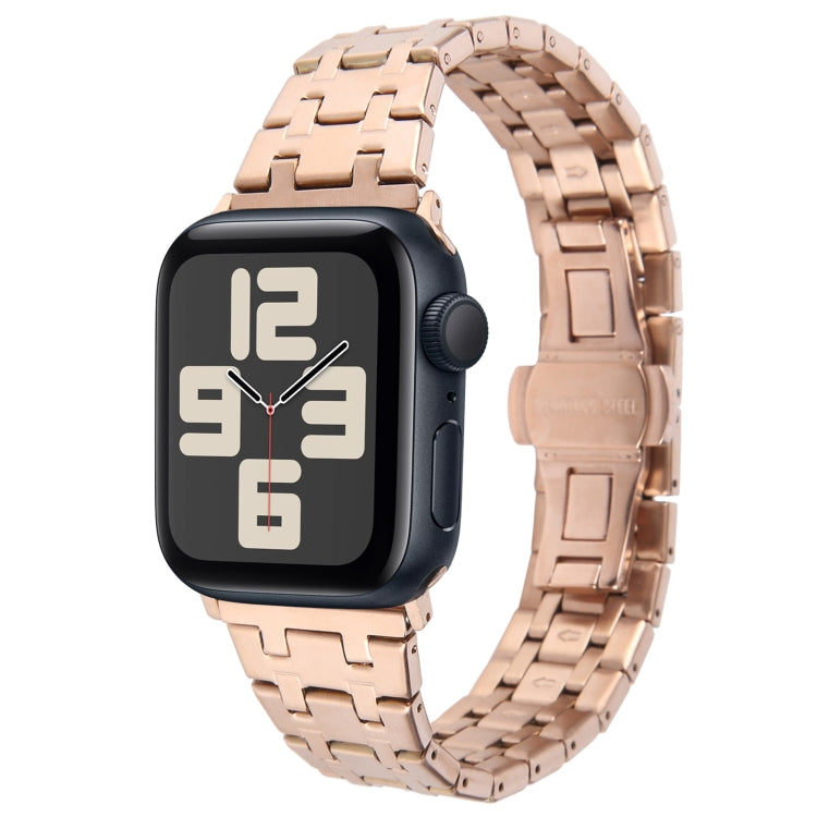 For Apple Watch SE 2023 40mm Double T Stainless Steel Watch Band(Rose Gold) - Watch Bands by PMC Jewellery | Online Shopping South Africa | PMC Jewellery