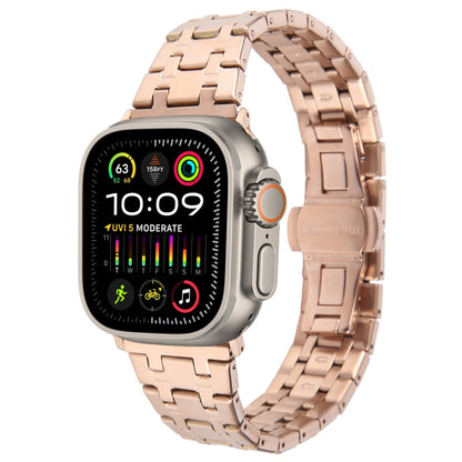 For Apple Watch Ultra 2 49mm Double T Stainless Steel Watch Band(Rose Gold) - Watch Bands by PMC Jewellery | Online Shopping South Africa | PMC Jewellery