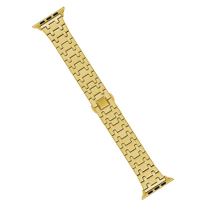 For Apple Watch SE 44mm Double T Stainless Steel Watch Band(Gold) - Watch Bands by PMC Jewellery | Online Shopping South Africa | PMC Jewellery