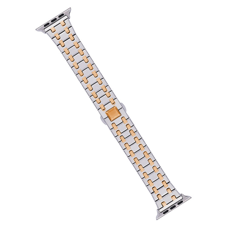 For Apple Watch SE 44mm Double T Stainless Steel Watch Band(Silver Rose Gold) - Watch Bands by PMC Jewellery | Online Shopping South Africa | PMC Jewellery