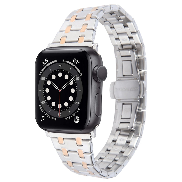 For Apple Watch Series 6 40mm Double T Stainless Steel Watch Band(Silver Rose Gold) - Watch Bands by PMC Jewellery | Online Shopping South Africa | PMC Jewellery