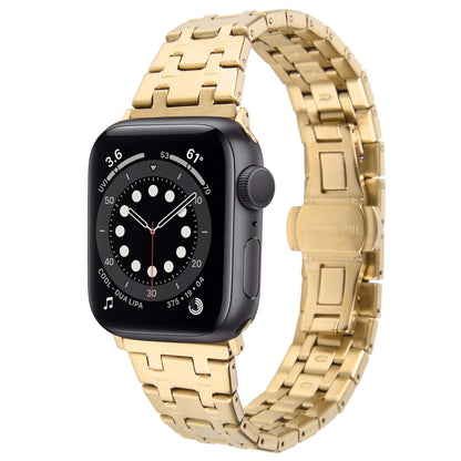 For Apple Watch Series 6 44mm Double T Stainless Steel Watch Band(Gold) - Watch Bands by PMC Jewellery | Online Shopping South Africa | PMC Jewellery