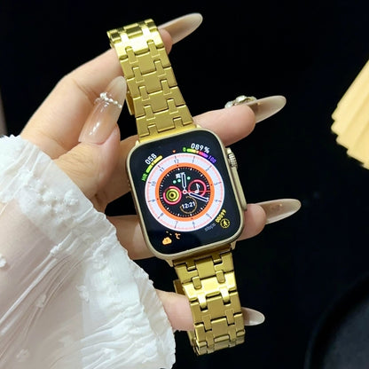 For Apple Watch Series 6 44mm Double T Stainless Steel Watch Band(Gold) - Watch Bands by PMC Jewellery | Online Shopping South Africa | PMC Jewellery