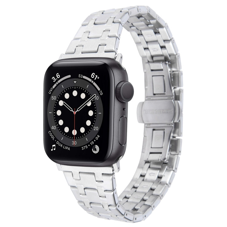 For Apple Watch Series 6 44mm Double T Stainless Steel Watch Band(Silver) - Watch Bands by PMC Jewellery | Online Shopping South Africa | PMC Jewellery