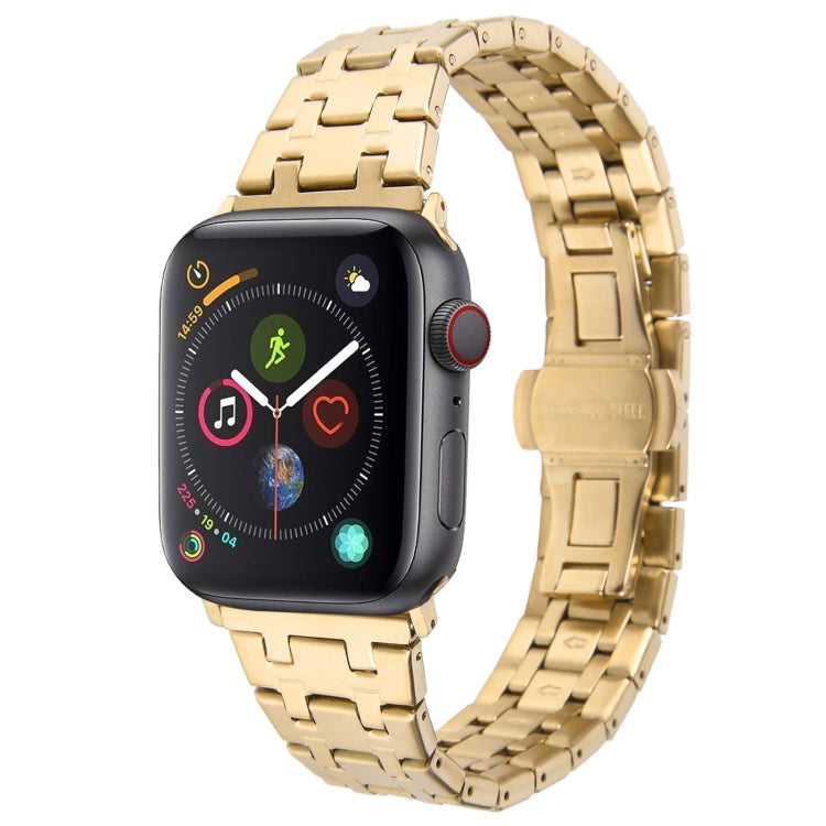 For Apple Watch Series 4 44mm Double T Stainless Steel Watch Band(Gold) - Watch Bands by PMC Jewellery | Online Shopping South Africa | PMC Jewellery