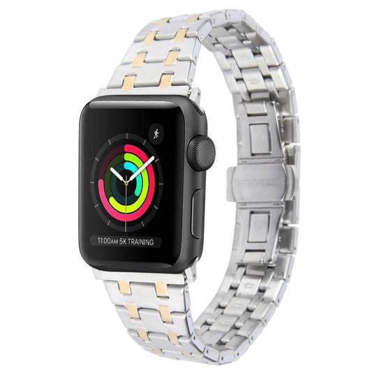 For Apple Watch Series 3 38mm Double T Stainless Steel Watch Band(Silver Gold) - Watch Bands by PMC Jewellery | Online Shopping South Africa | PMC Jewellery