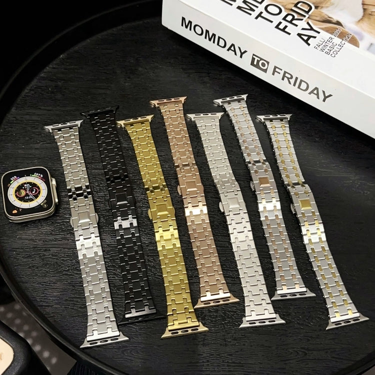 For Apple Watch Series 3 38mm Double T Stainless Steel Watch Band(Silver Gold) - Watch Bands by PMC Jewellery | Online Shopping South Africa | PMC Jewellery